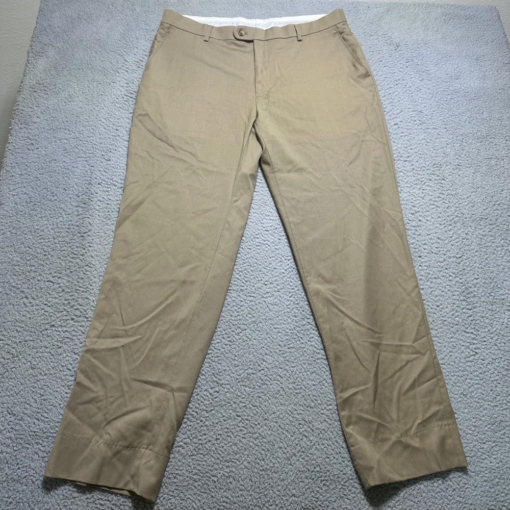 Joseph Abboud JOE Mens Tan 100% Wool Dress Pants Flat Front Khaki 38x30